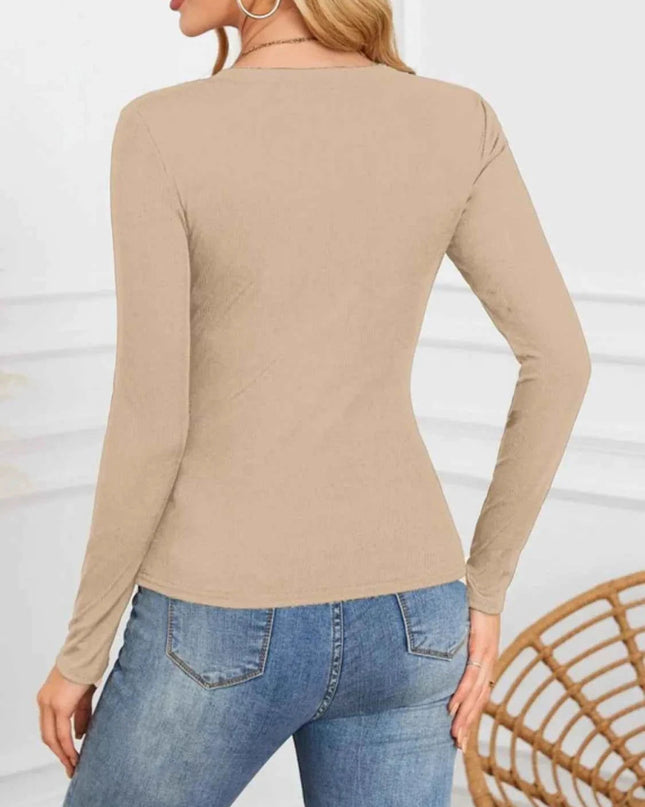 Notched Long Sleeve T-Shirt - Trendsi