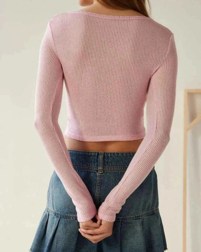 Notched Long Sleeve T-Shirt - Trendsi