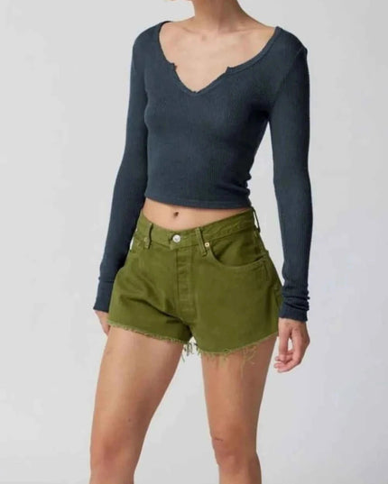 Notched Long Sleeve T-Shirt - Trendsi