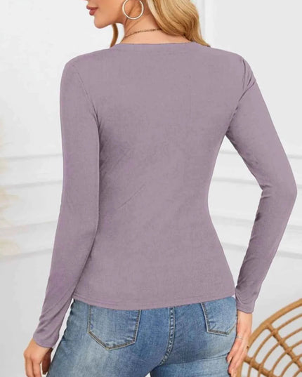 Notched Long Sleeve T-Shirt - Trendsi