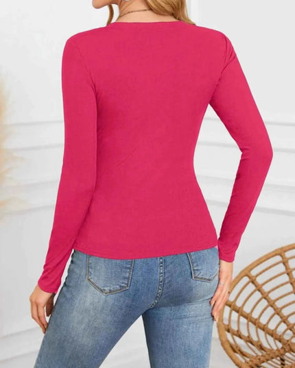 Notched Long Sleeve T-Shirt - Trendsi