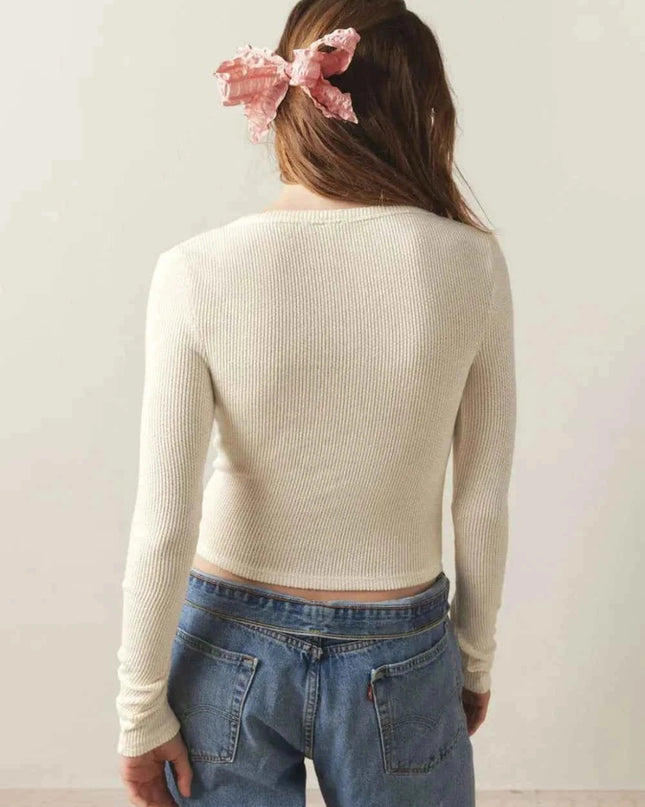 Notched Long Sleeve T-Shirt - Trendsi