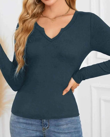 Notched Long Sleeve T-Shirt - Trendsi