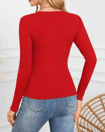 Notched Long Sleeve T-Shirt - Trendsi