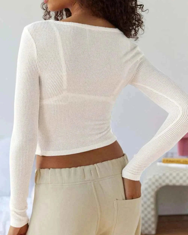 Notched Long Sleeve T-Shirt - Trendsi