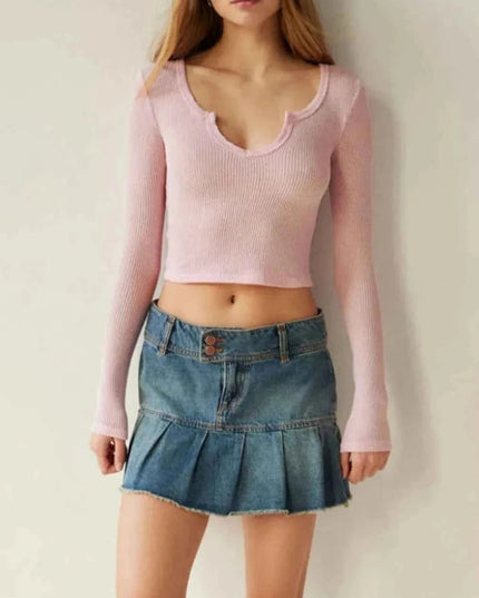 Notched Long Sleeve T-Shirt - Trendsi