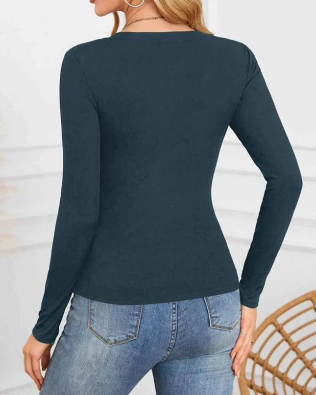 Notched Long Sleeve T-Shirt - Trendsi