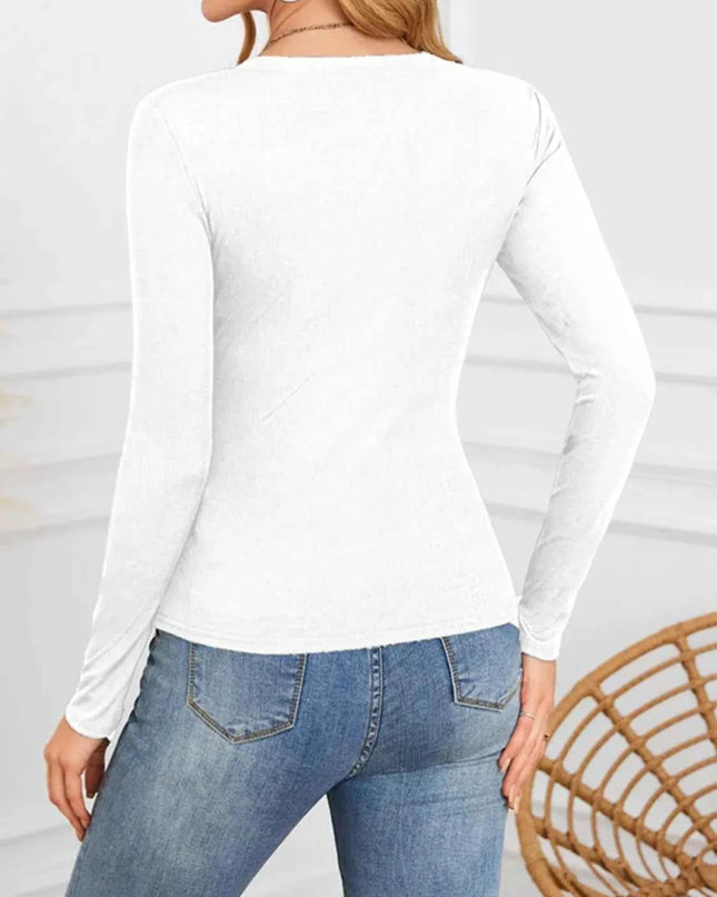 Notched Long Sleeve T-Shirt - Trendsi
