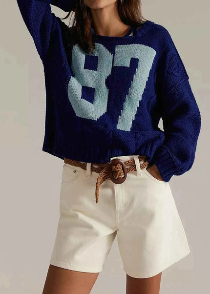 Number 81 Oversized Cable Knit Sweater - Trendsi