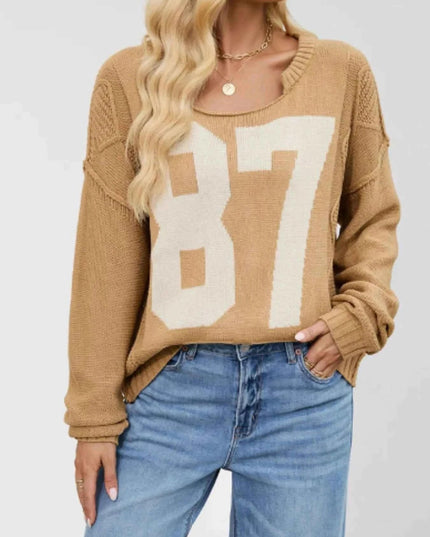 Number 81 Oversized Cable Knit Sweater - Trendsi