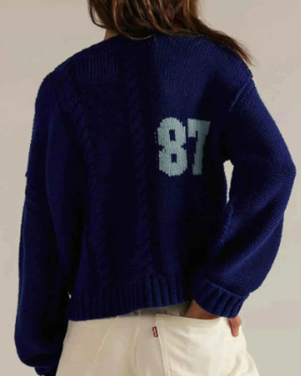 Number 81 Oversized Cable Knit Sweater - Trendsi