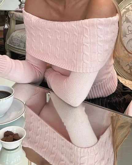Off - Shoulder Cable Knit Sweater - Trendsi