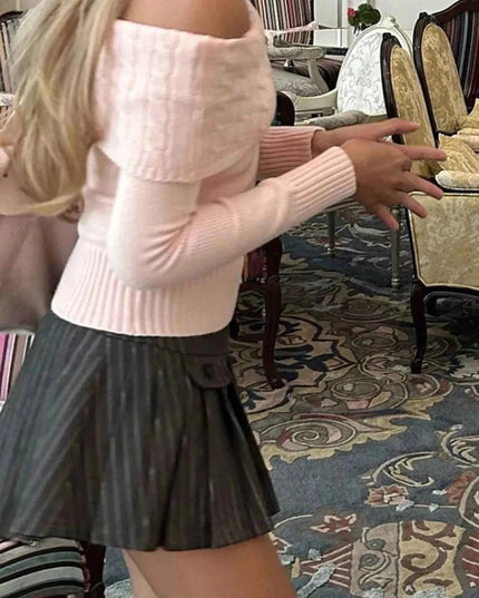 Off - Shoulder Cable Knit Sweater - Trendsi