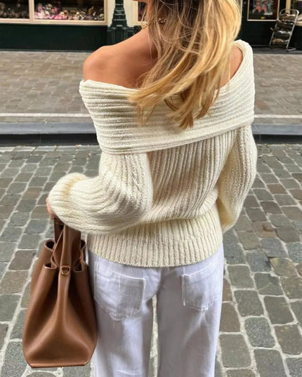 Off - Shoulder Ribbed Knit Sweater - Trendsi