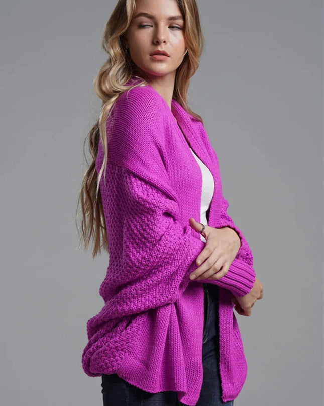 Open Front Batwing Sleeve Cardigan - Trendsi
