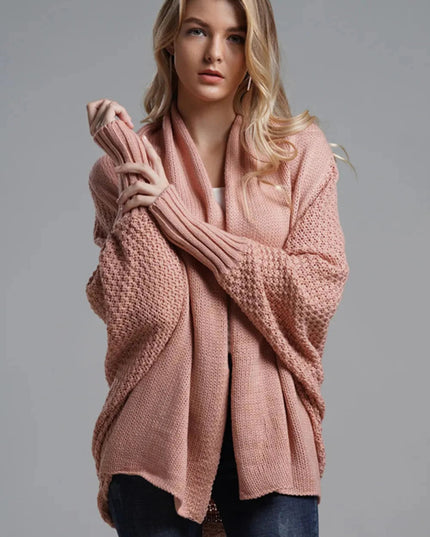Open Front Batwing Sleeve Cardigan - Trendsi