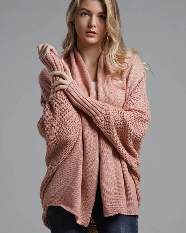Open Front Batwing Sleeve Cardigan - Trendsi