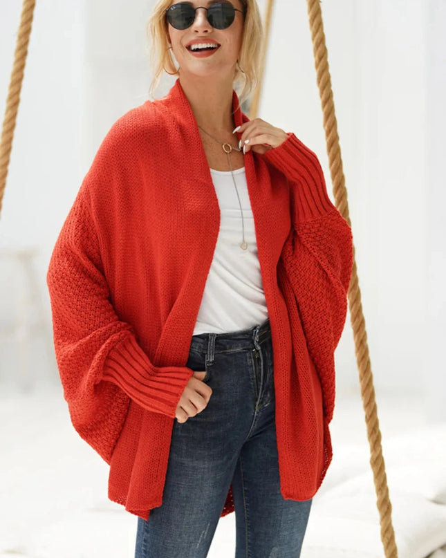 Open Front Batwing Sleeve Cardigan - Trendsi
