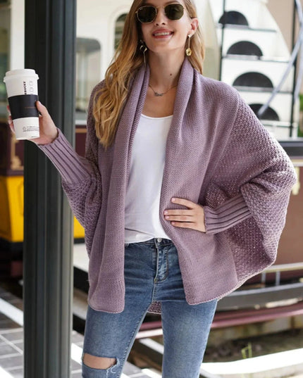 Open Front Batwing Sleeve Cardigan - Trendsi