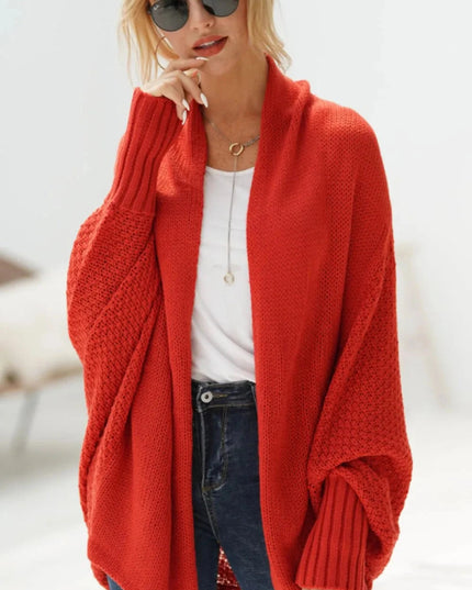 Open Front Batwing Sleeve Cardigan - Trendsi
