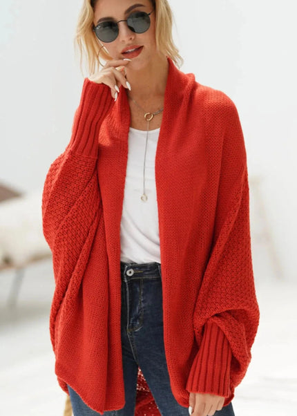 Open Front Batwing Sleeve Cardigan - Trendsi