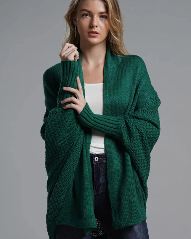 Open Front Batwing Sleeve Cardigan - Trendsi
