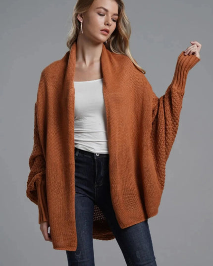 Open Front Batwing Sleeve Cardigan - Trendsi
