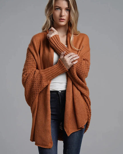 Open Front Batwing Sleeve Cardigan - Trendsi