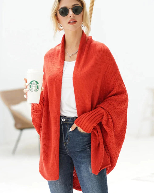 Open Front Batwing Sleeve Cardigan - Trendsi