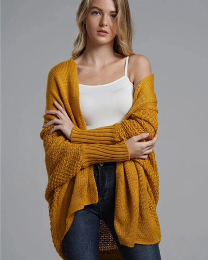 Open Front Batwing Sleeve Cardigan - Trendsi