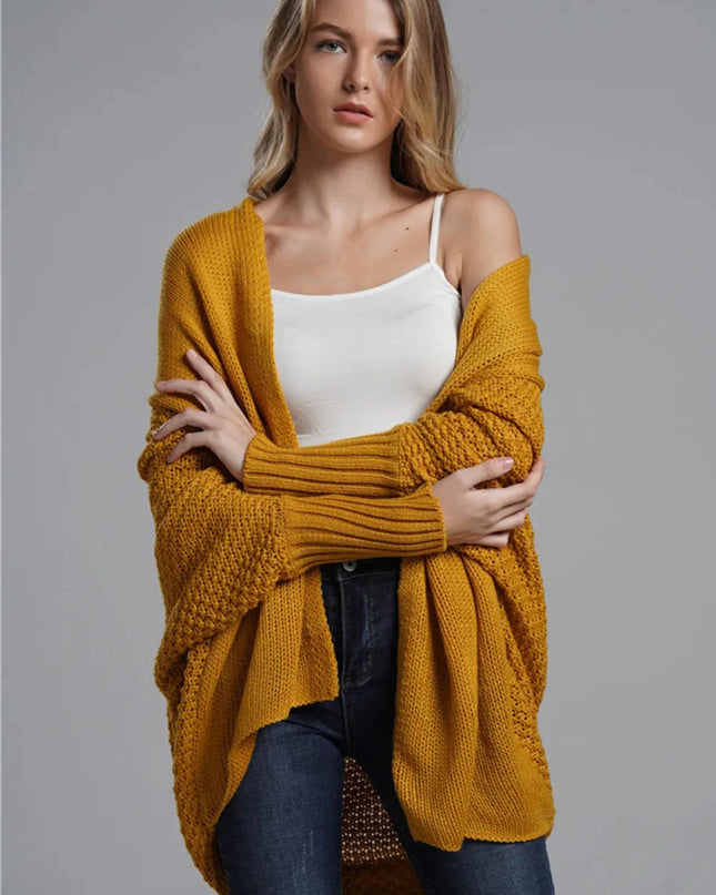 Open Front Batwing Sleeve Cardigan - Trendsi