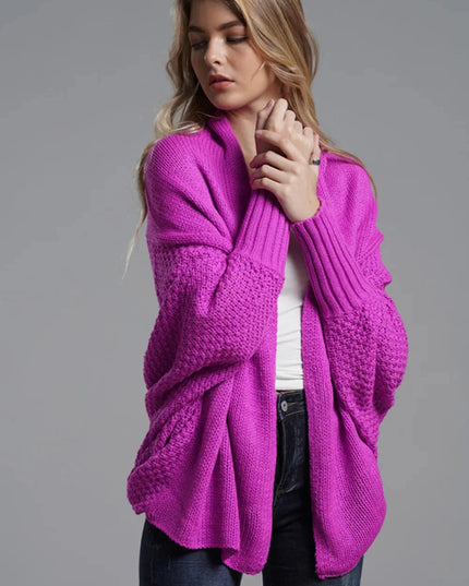 Open Front Batwing Sleeve Cardigan - Trendsi