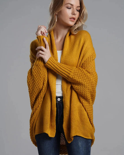 Open Front Batwing Sleeve Cardigan - Trendsi