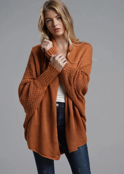 Open Front Batwing Sleeve Cardigan - Trendsi