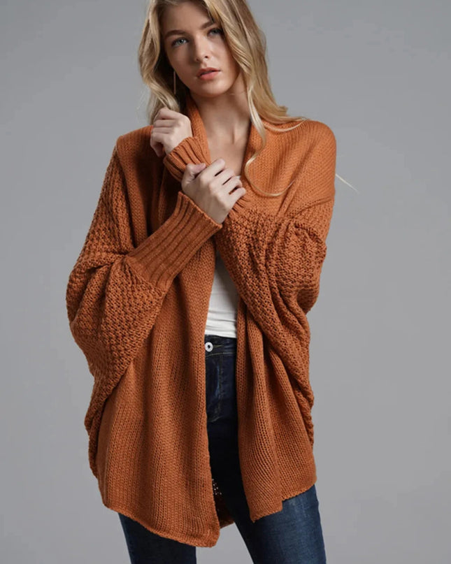 Open Front Batwing Sleeve Cardigan - Trendsi