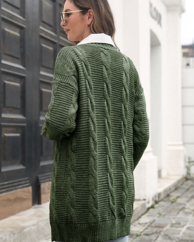 Open Front Cable - Knit Cardigan - Trendsi