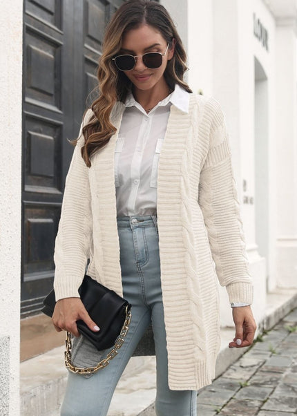 Open Front Cable - Knit Cardigan - Trendsi