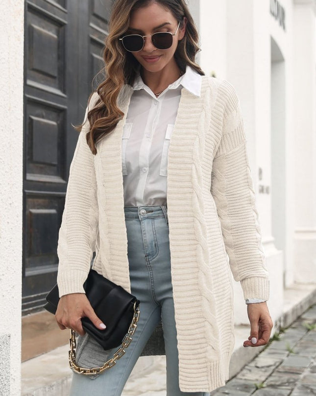 Open Front Cable - Knit Cardigan - Trendsi