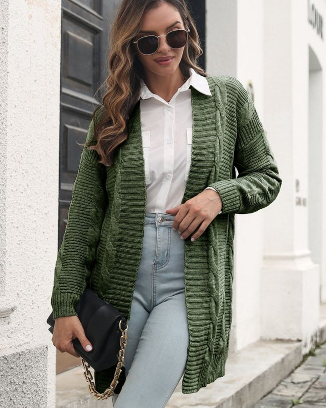 Open Front Cable - Knit Cardigan - Trendsi