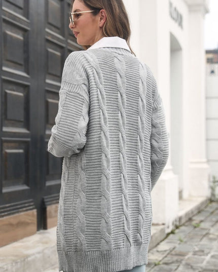 Open Front Cable - Knit Cardigan - Trendsi