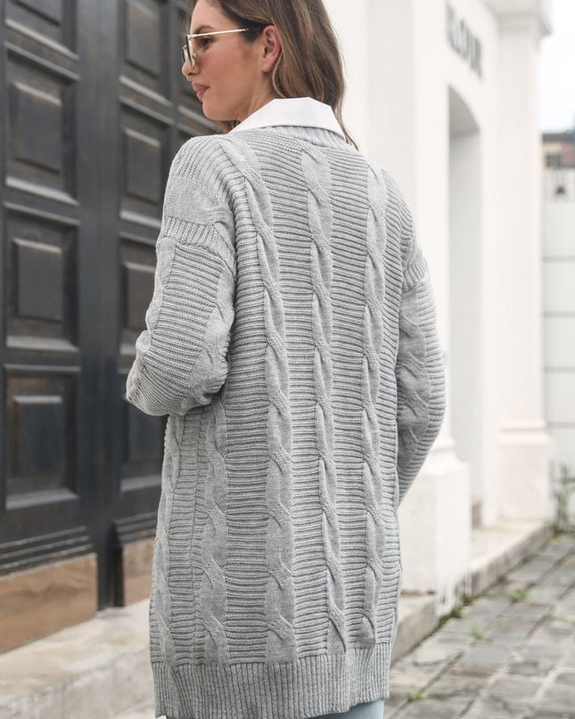 Open Front Cable - Knit Cardigan - Trendsi