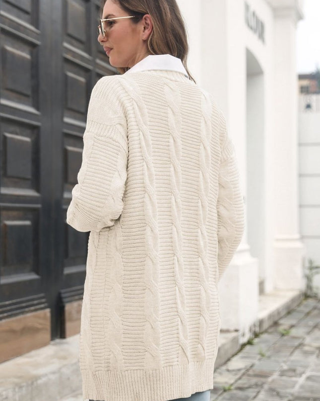 Open Front Cable - Knit Cardigan - Trendsi