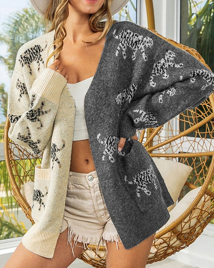 Open Front Cardigan with Pockets - Trendsi