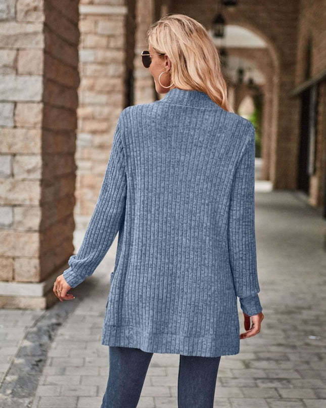 Open Front Cardigan with Pockets - Trendsi