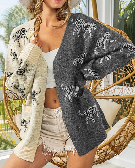 Open Front Cardigan with Pockets - Trendsi