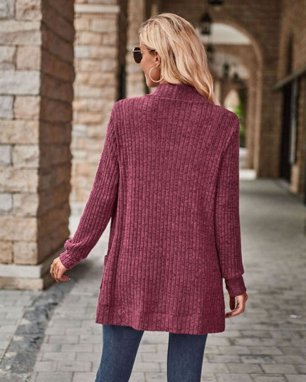 Open Front Cardigan with Pockets - Trendsi