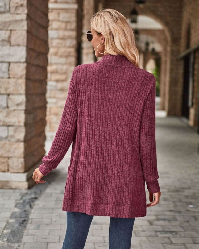 Open Front Cardigan with Pockets - Trendsi
