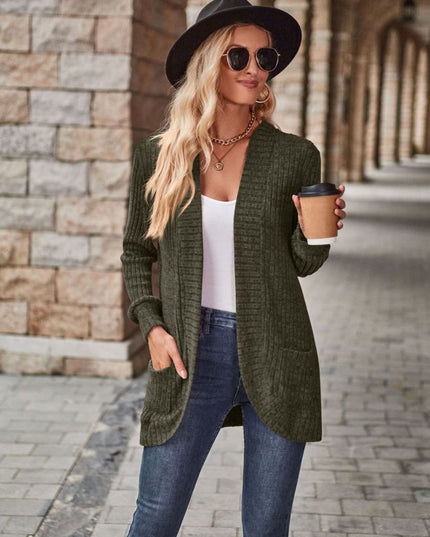 Open Front Cardigan with Pockets - Trendsi