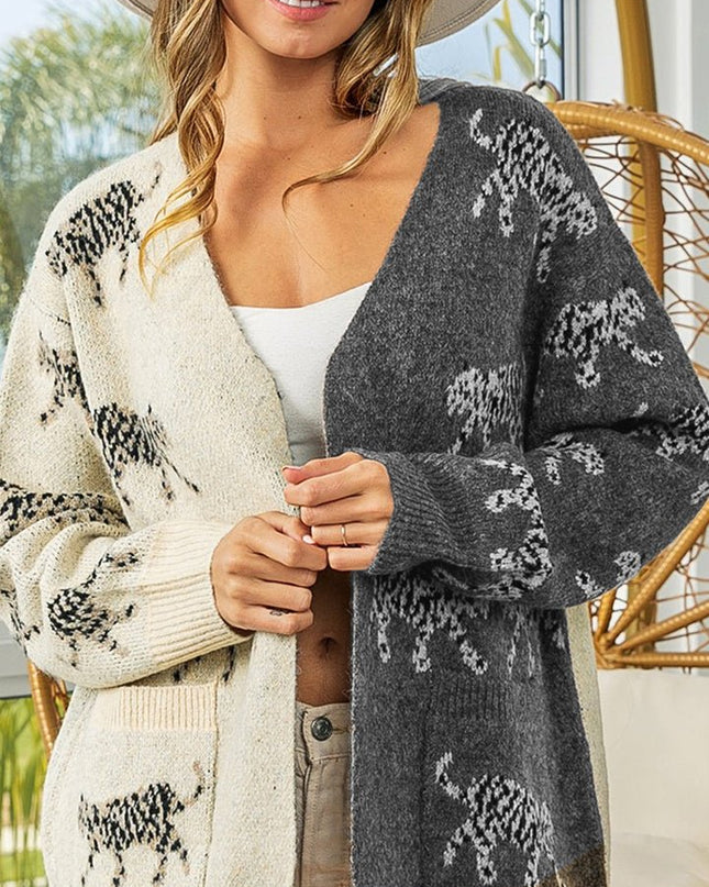 Open Front Cardigan with Pockets - Trendsi