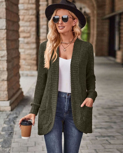 Open Front Cardigan with Pockets - Trendsi